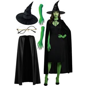 6612 Halloween Green Witch Costume Set For Adults Women,